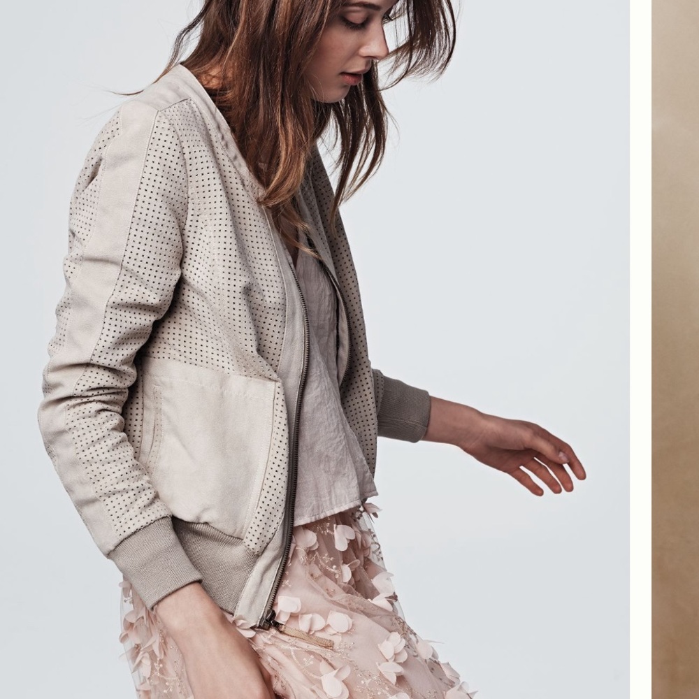 NWOT Anthropologie Hei Hei vegan suede bomber jacket small nude cream